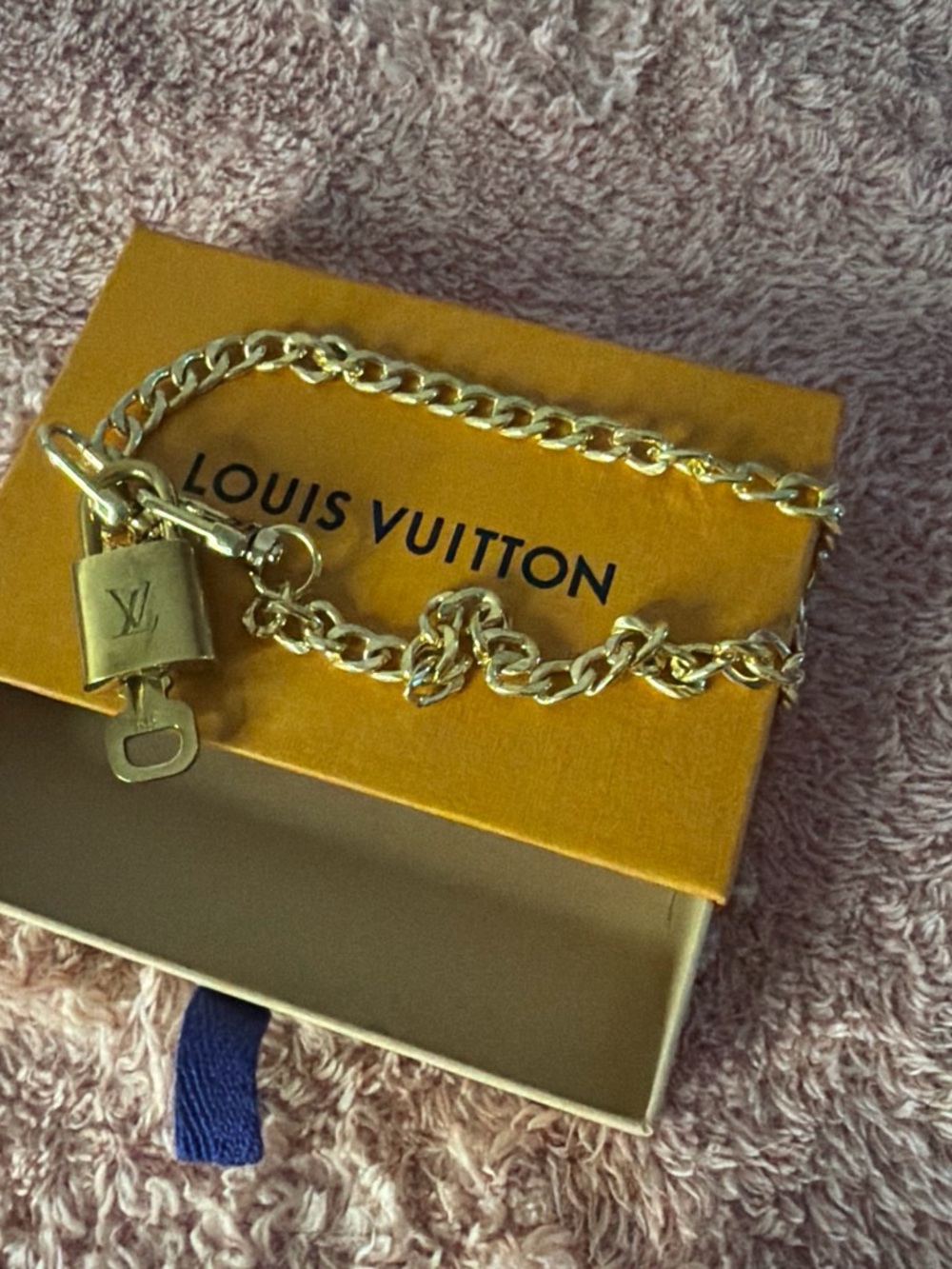 Louis Vuitton Gold Padlock Chain Bracelet with Key Charm